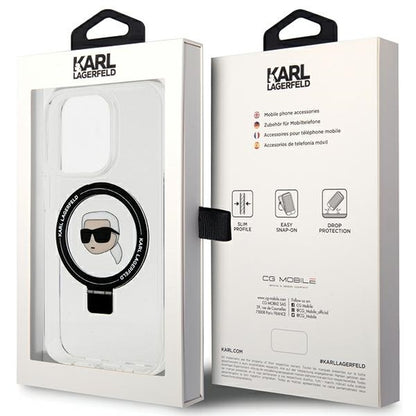 Capa MagSafe para Apple iPhone 15 Pro, Karl Lagerfeld, Ring Stand Karl's Head, Branca
