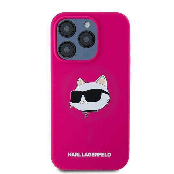 Capa MagSafe para Apple iPhone 15 Pro, Karl Lagerfeld, Silicone Choupette's Head, Fúcsia