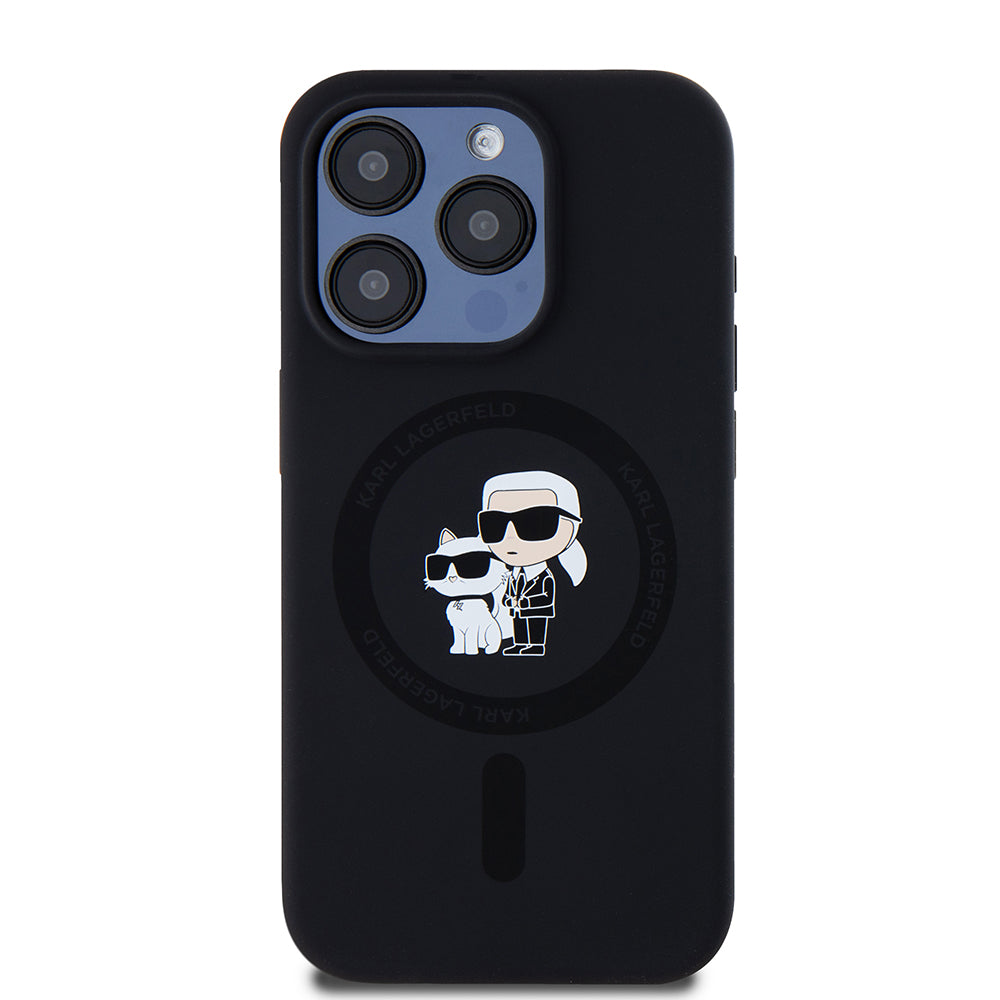 Capa MagSafe para Apple iPhone 15 Pro, Karl Lagerfeld, Silicone Karl & Choupette, Preta