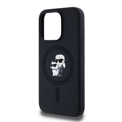 Capa MagSafe para Apple iPhone 15 Pro, Karl Lagerfeld, Silicone Karl & Choupette, Preta