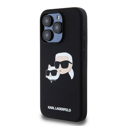MagSafe Case for Apple iPhone 15 Pro, Karl Lagerfeld, Silicone Karl & Choupette's Heads, Black