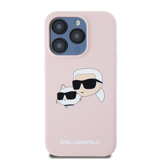 Capa MagSafe para Apple iPhone 15 Pro, Karl Lagerfeld, Silicone Karl & Choupette's Heads, Rosa