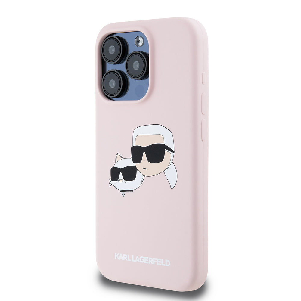 Capa MagSafe para Apple iPhone 15 Pro, Karl Lagerfeld, Silicone Karl & Choupette's Heads, Rosa