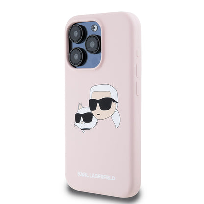 Capa MagSafe para Apple iPhone 15 Pro, Karl Lagerfeld, Silicone Karl & Choupette's Heads, Rosa