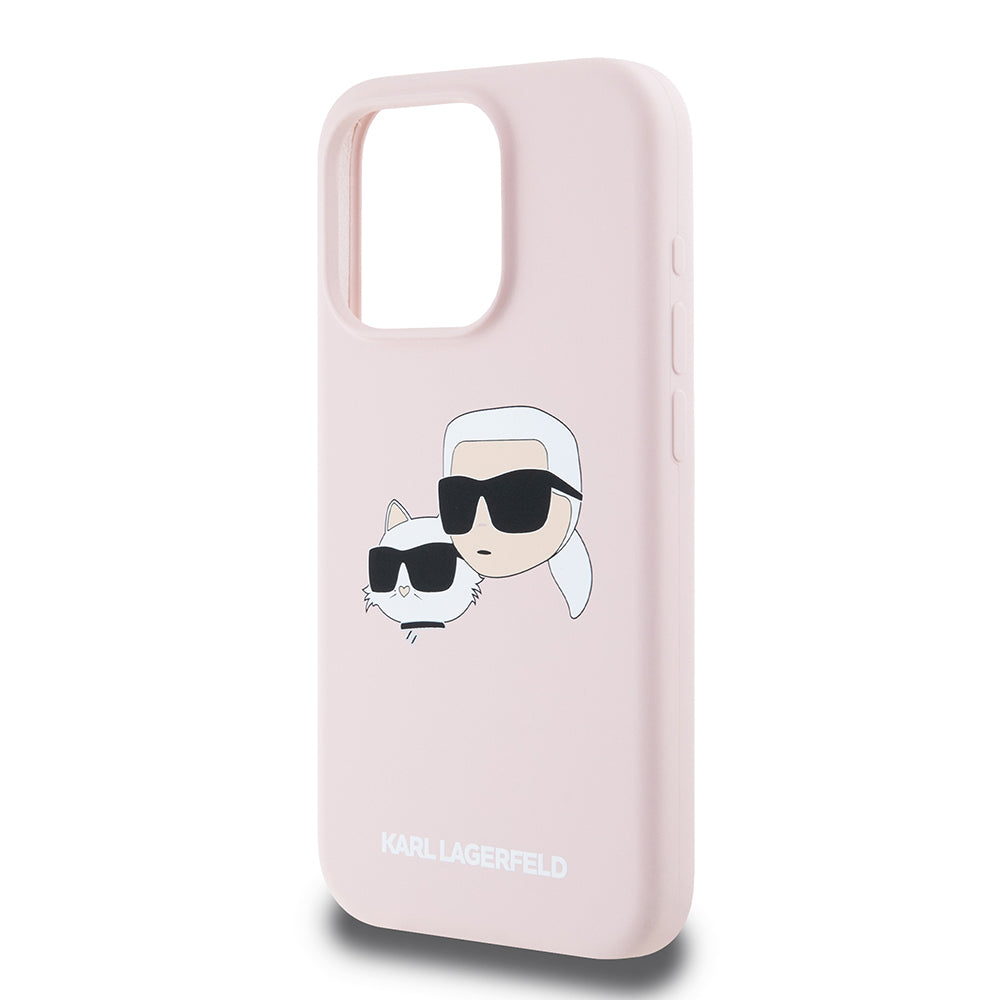 Capa MagSafe para Apple iPhone 15 Pro, Karl Lagerfeld, Silicone Karl & Choupette's Heads, Rosa