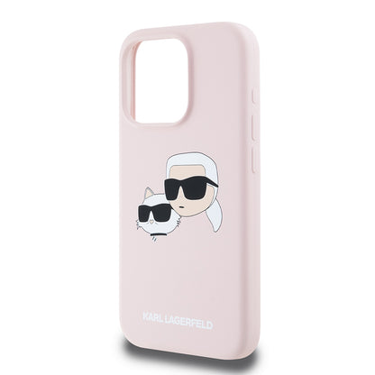Capa MagSafe para Apple iPhone 15 Pro, Karl Lagerfeld, Silicone Karl & Choupette's Heads, Rosa