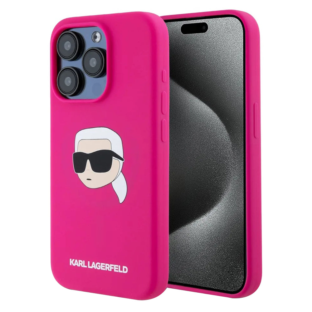 Capa MagSafe para Apple iPhone 15 Pro, Karl Lagerfeld, Silicone Karl's Head, Fúcsia