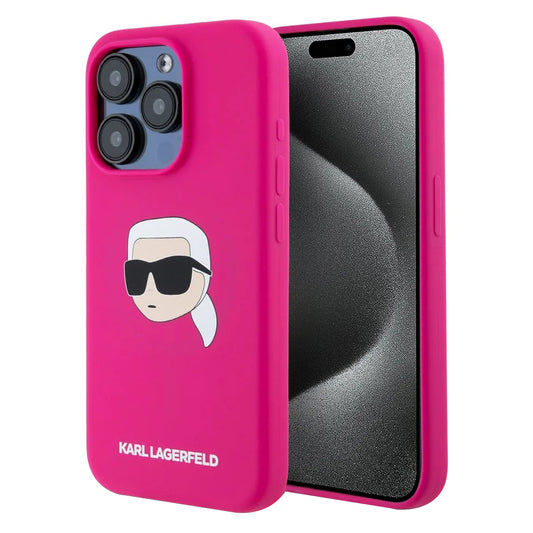 Capa MagSafe para Apple iPhone 15 Pro, Karl Lagerfeld, Silicone Karl's Head, Fúcsia