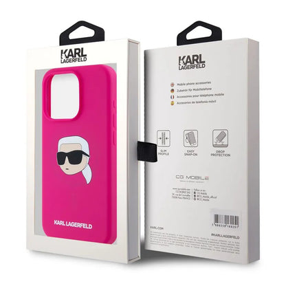 Capa MagSafe para Apple iPhone 15 Pro, Karl Lagerfeld, Silicone Karl's Head, Fúcsia