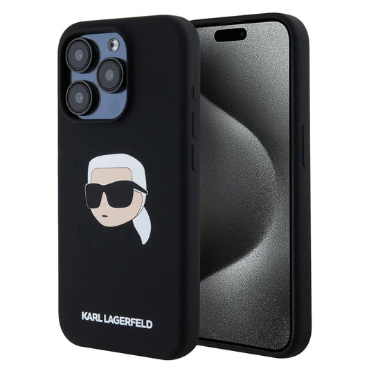Capa MagSafe para Apple iPhone 15 Pro, Karl Lagerfeld, Silicone Karl's Head, Preta