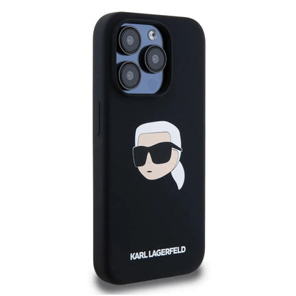 Capa MagSafe para Apple iPhone 15 Pro, Karl Lagerfeld, Silicone Karl's Head, Preta