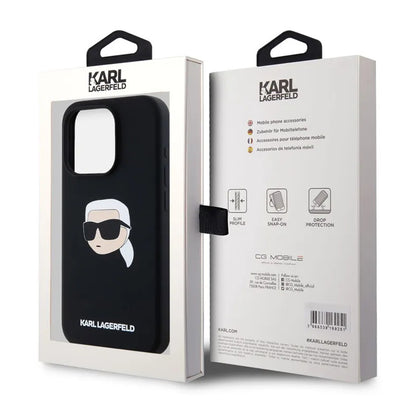 Capa MagSafe para Apple iPhone 15 Pro, Karl Lagerfeld, Silicone Karl's Head, Preta