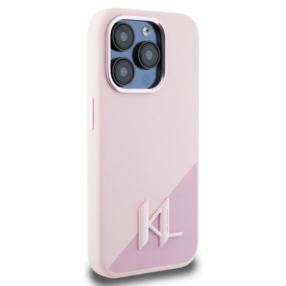 Capa MagSafe para Apple iPhone 15 Pro, Karl Lagerfeld, Silicone Shadow Metal Initial, Rosa.