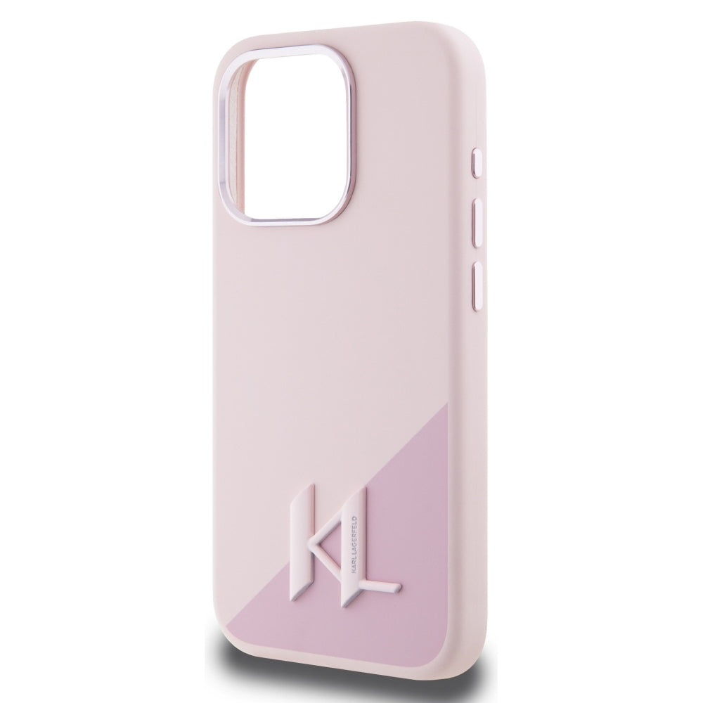 Capa MagSafe para Apple iPhone 15 Pro, Karl Lagerfeld, Silicone Shadow Metal Initial, Rosa.