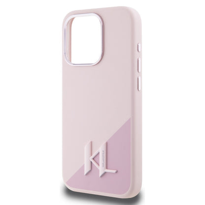 Capa MagSafe para Apple iPhone 15 Pro, Karl Lagerfeld, Silicone Shadow Metal Initial, Rosa.