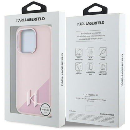Capa MagSafe para Apple iPhone 15 Pro, Karl Lagerfeld, Silicone Shadow Metal Initial, Rosa.