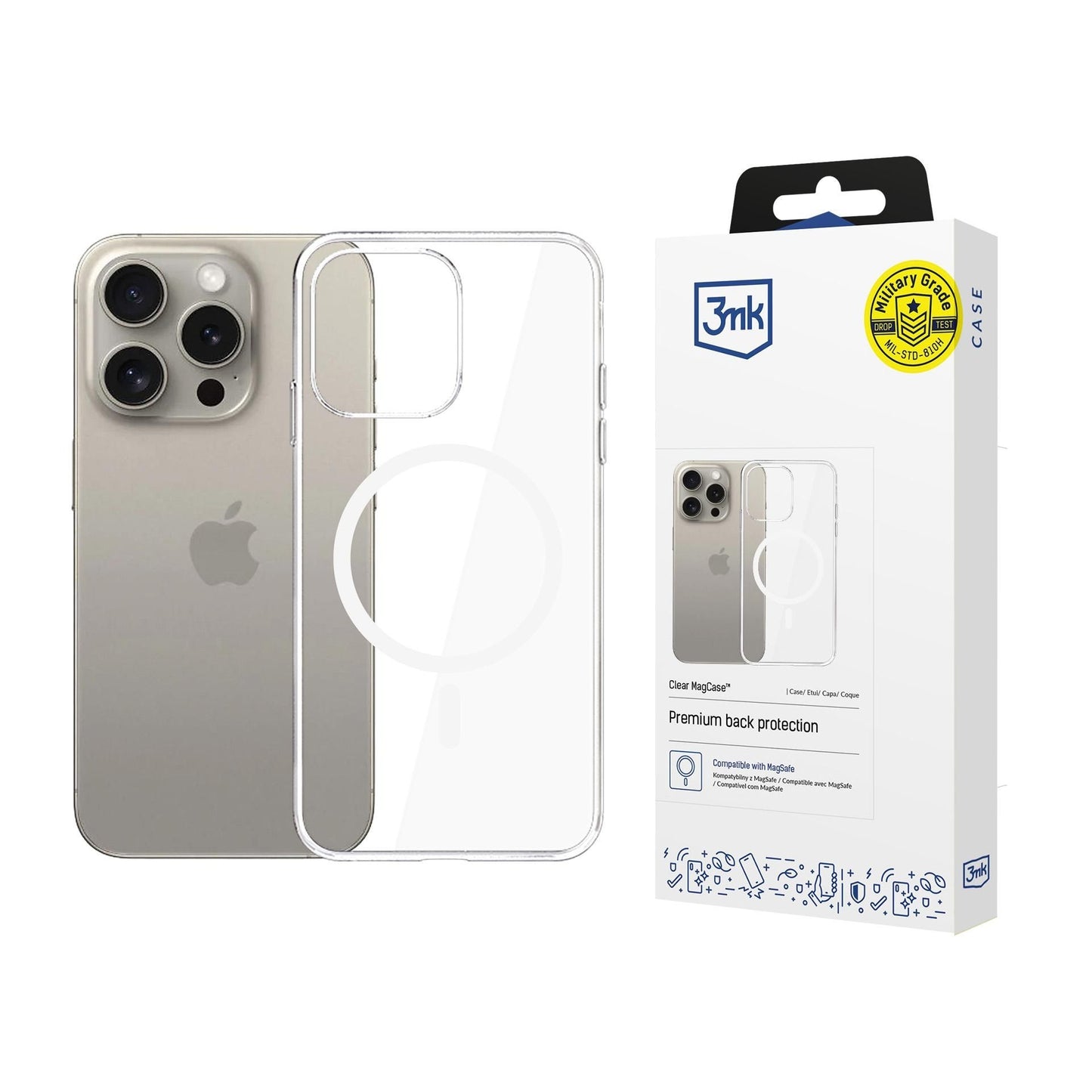Capa MagSafe para Apple iPhone 15 Pro Max, 3MK, Clear MagCase, Transparente