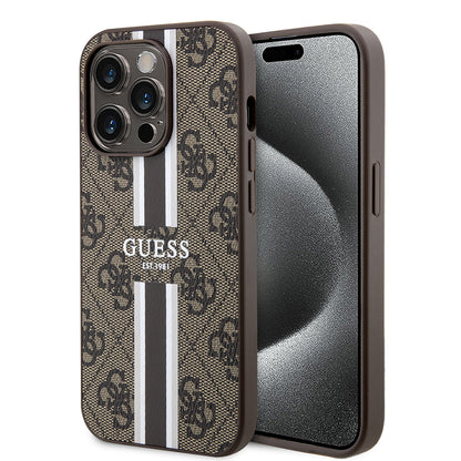 Capa MagSafe para Apple iPhone 15 Pro Max, Guess, 4G Printed Stripes, Marrom