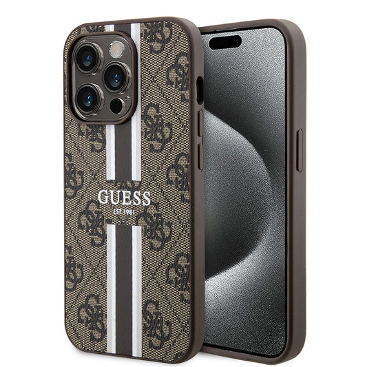 Capa MagSafe para Apple iPhone 15 Pro Max, Guess, 4G Printed Stripes, Marrom
