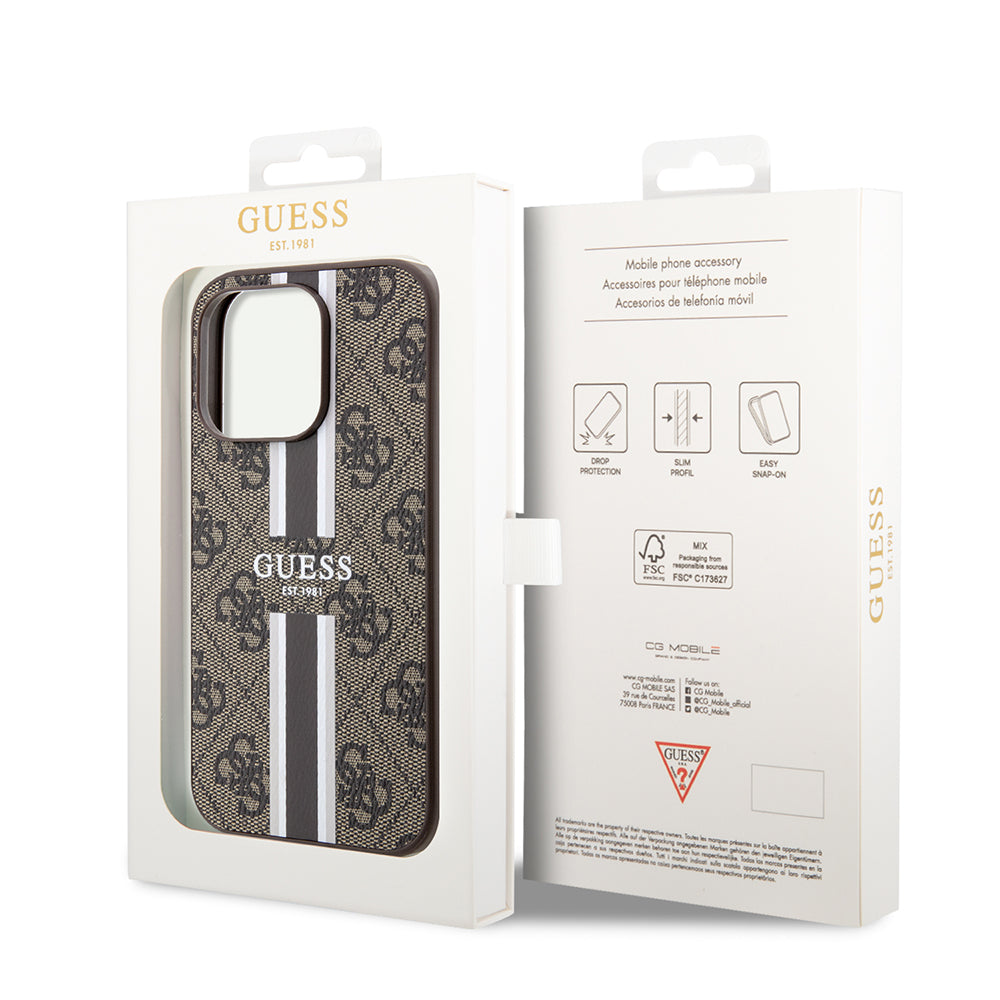 Capa MagSafe para Apple iPhone 15 Pro Max, Guess, 4G Printed Stripes, Marrom