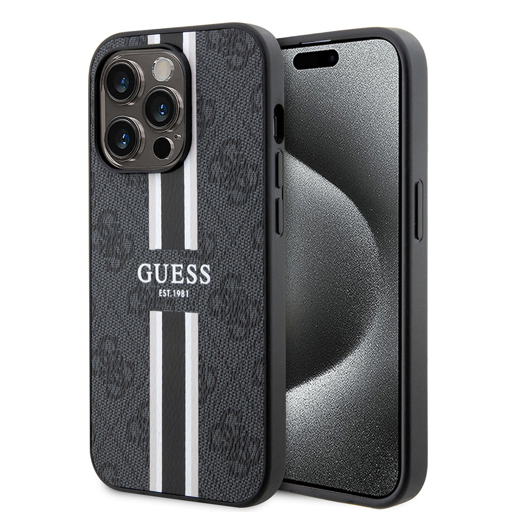 Capa MagSafe para Apple iPhone 15 Pro Max, Guess, 4G Printed Stripes, Preta