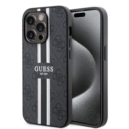 Capa MagSafe para Apple iPhone 15 Pro Max, Guess, 4G Printed Stripes, Preta