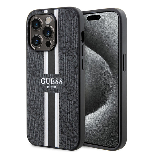 Capa MagSafe para Apple iPhone 15 Pro Max, Guess, 4G Printed Stripes, Preta