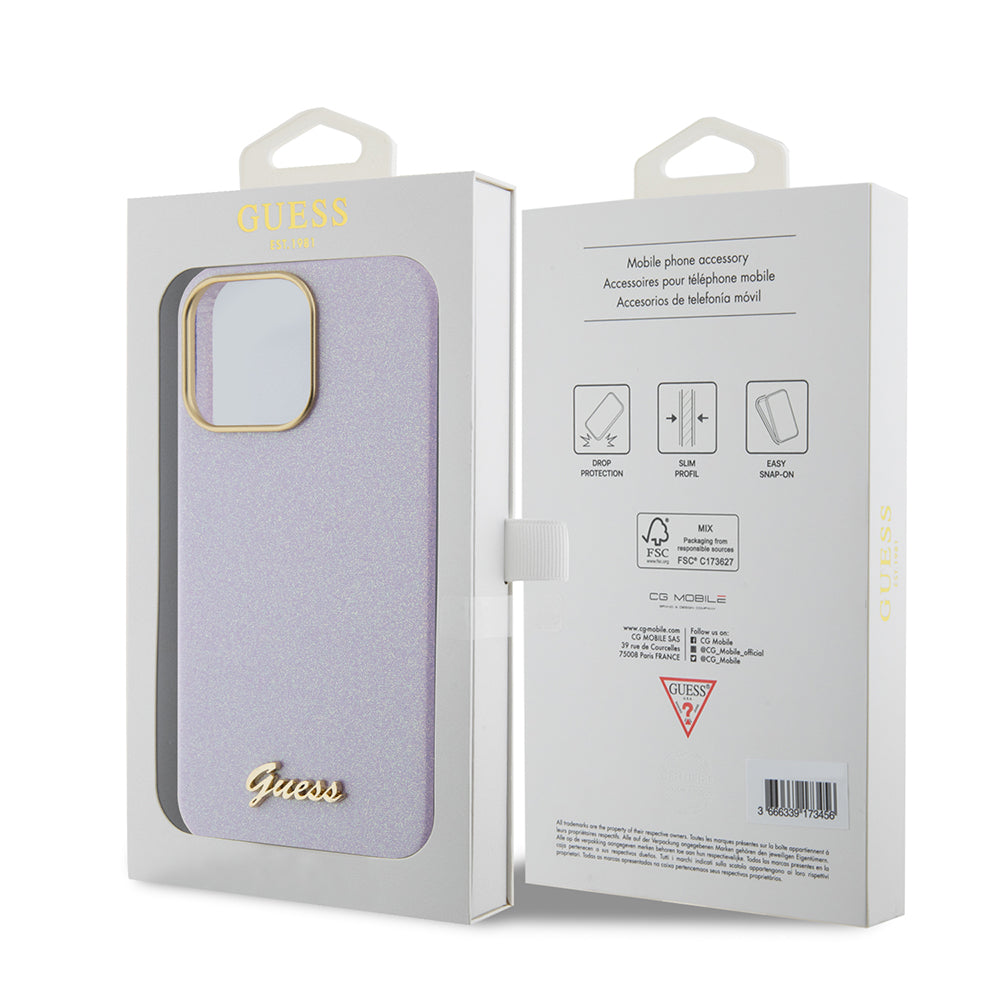 Capa MagSafe para Apple iPhone 15 Pro Max, Guess, Glitter Full Wrapped, Roxo GUHCP15XPGMCSL