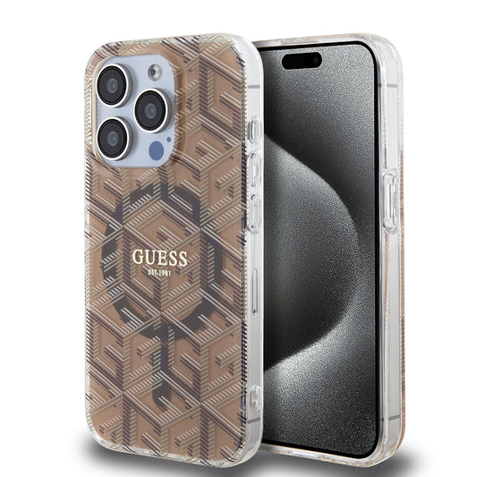 Capa MagSafe para Apple iPhone 15 Pro Max, Guess, IML Gcube, Marrom
