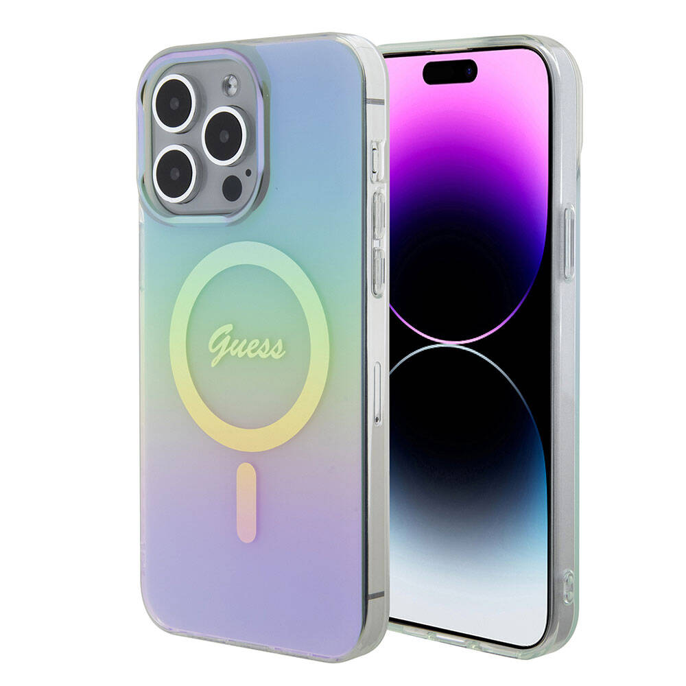 Capa MagSafe para Apple iPhone 15 Pro Max, Guess, IML Iridescente, Turquesa
