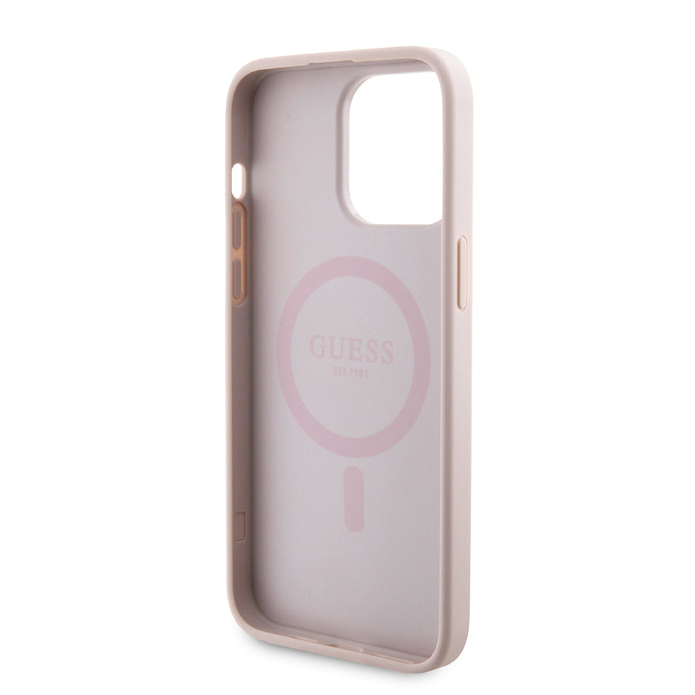Capa MagSafe para Apple iPhone 15 Pro Max, Guess, Powerbank 4G Metal Logo, Rosa