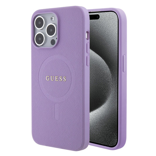 Capa MagSafe para Apple iPhone 15 Pro Max, Guess, Saffiano, Roxo