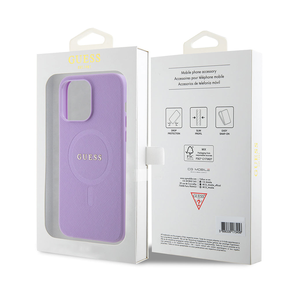 MagSafe Case for Apple iPhone 15 Pro Max, Guess, Saffiano, Purple