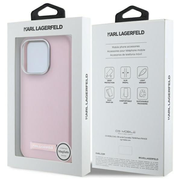 Capa MagSafe para Apple iPhone 15 Pro Max, Karl Lagerfeld, FW Metal Plate, Rosa