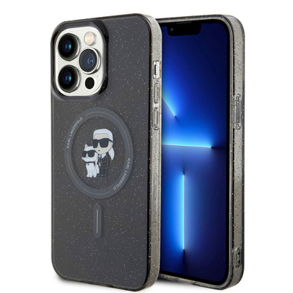 Capa MagSafe para Apple iPhone 15 Pro Max, Karl Lagerfeld, Glitter, Preta.