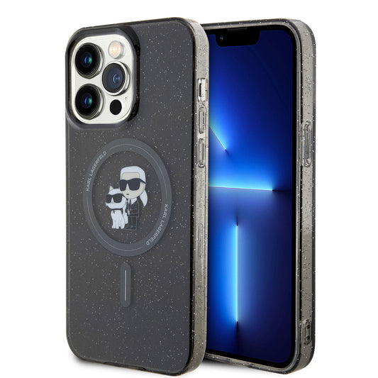 Capa MagSafe para Apple iPhone 15 Pro Max, Karl Lagerfeld, Glitter, Preta.