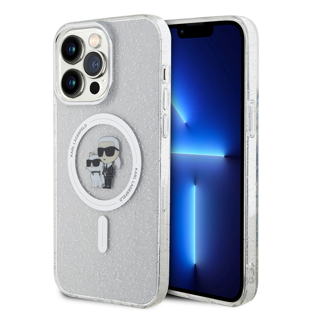 Capa MagSafe para Apple iPhone 15 Pro Max, Karl Lagerfeld, Glitter, Transparente