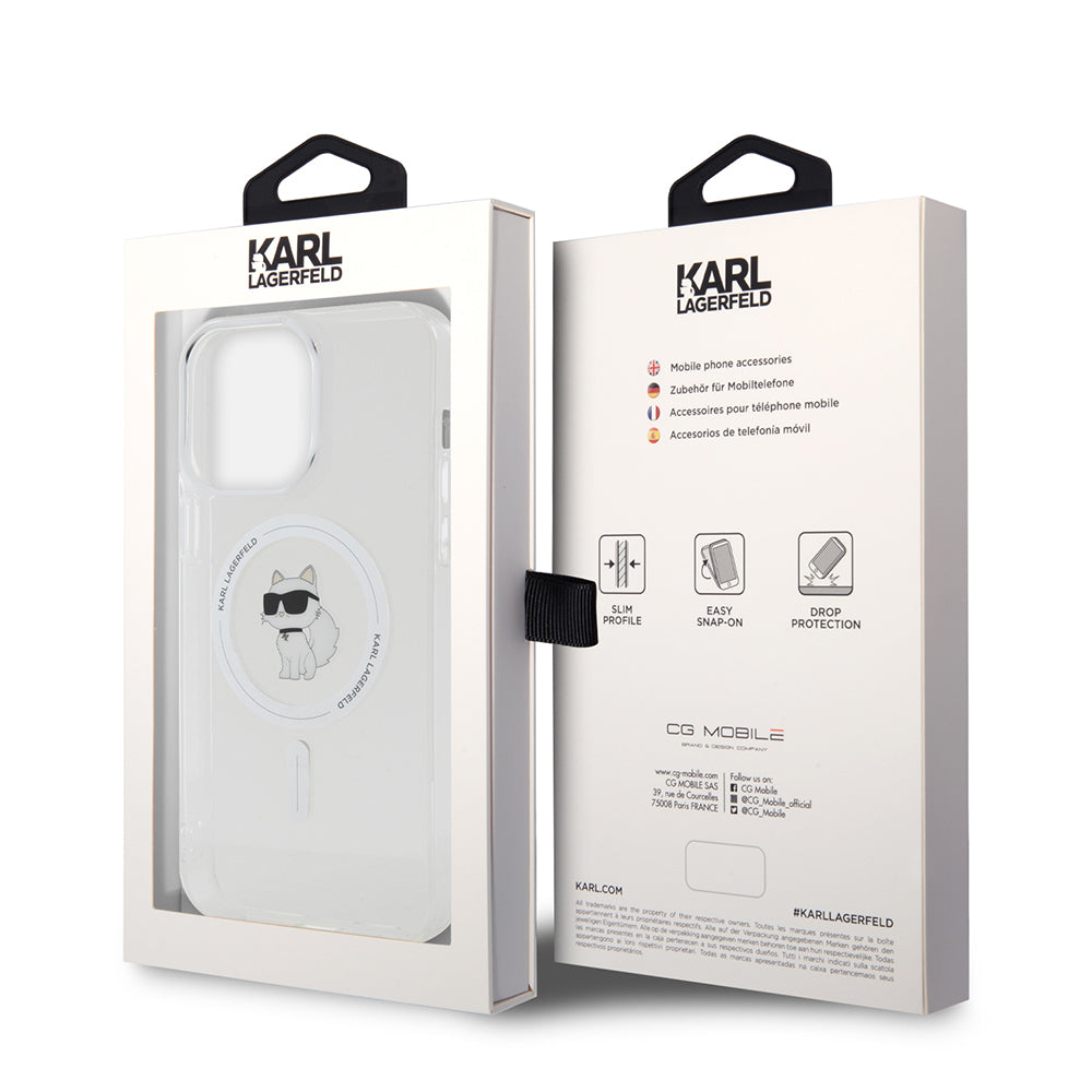 Capa MagSafe para Apple iPhone 15 Pro Max, Karl Lagerfeld, IML Choupette, Transparente