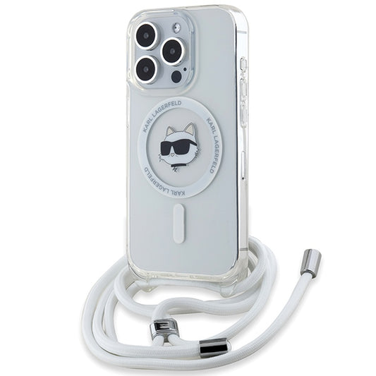 Capa MagSafe para Apple iPhone 15 Pro Max, Karl Lagerfeld, IML Crossbody Choupette's Head com Alça, Transparente