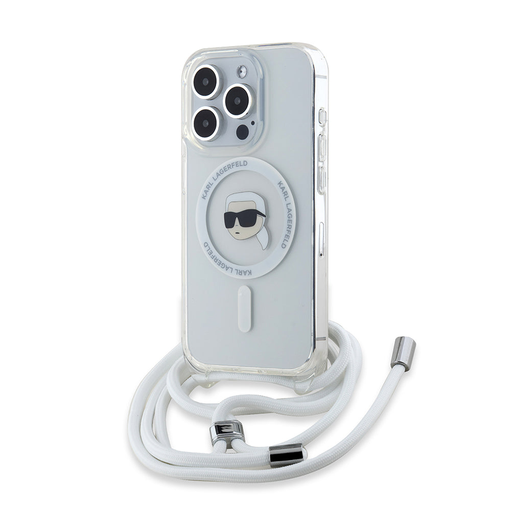 Capa MagSafe para Apple iPhone 15 Pro Max, Karl Lagerfeld, IML Crossbody Karl's Head, Transparente