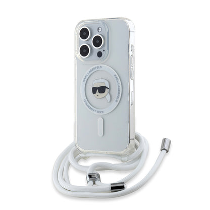 Capa MagSafe para Apple iPhone 15 Pro Max, Karl Lagerfeld, IML Crossbody Karl's Head, Transparente