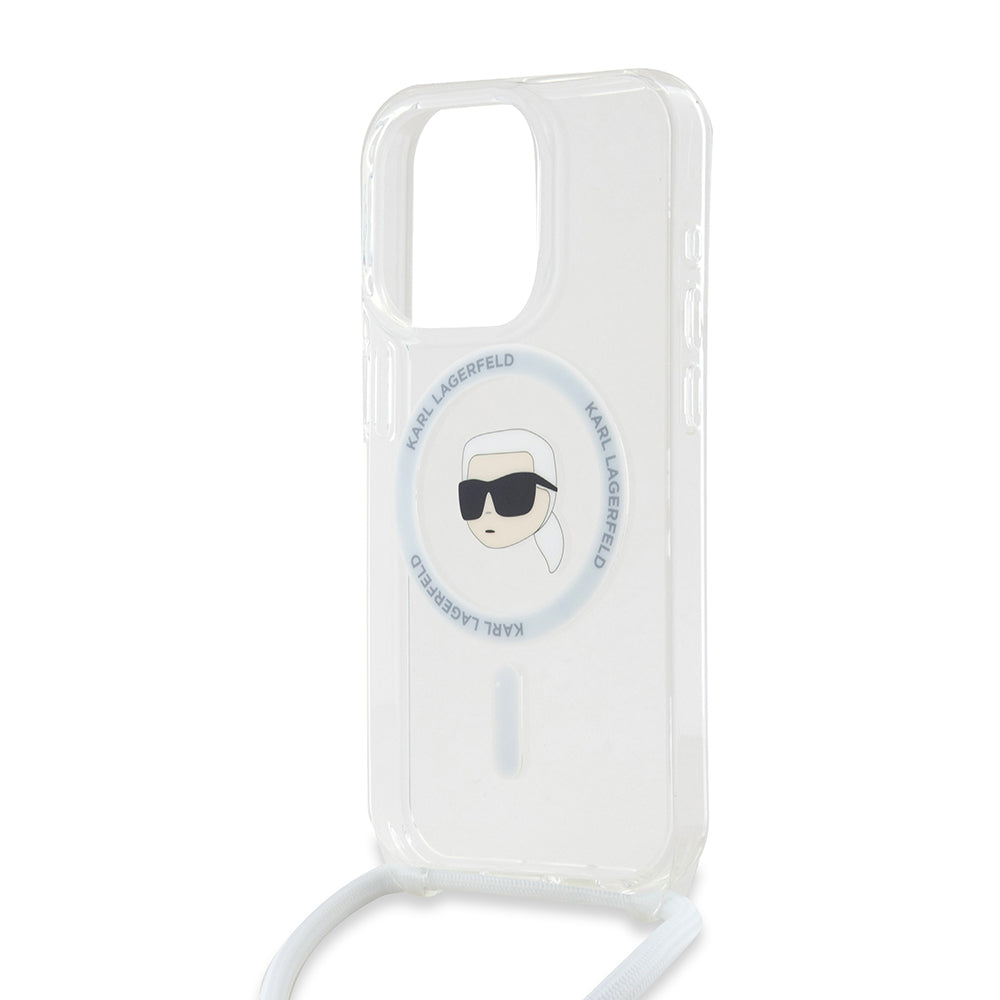 Capa MagSafe para Apple iPhone 15 Pro Max, Karl Lagerfeld, IML Crossbody Karl's Head, Transparente