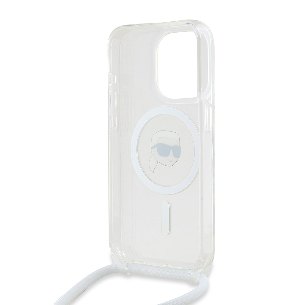 Capa MagSafe para Apple iPhone 15 Pro Max, Karl Lagerfeld, IML Crossbody Karl's Head, Transparente