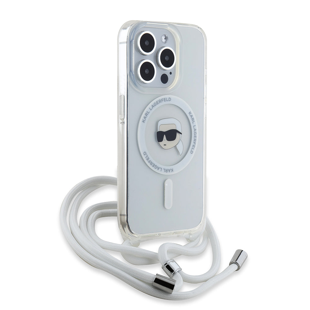 Capa MagSafe para Apple iPhone 15 Pro Max, Karl Lagerfeld, IML Crossbody Karl's Head, Transparente