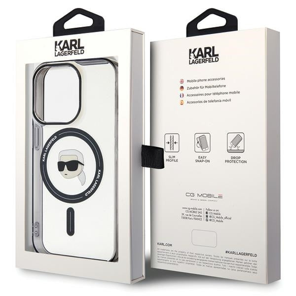 Capa MagSafe para Apple iPhone 15 Pro Max, Karl Lagerfeld, IML Karl's Head, Transparente
