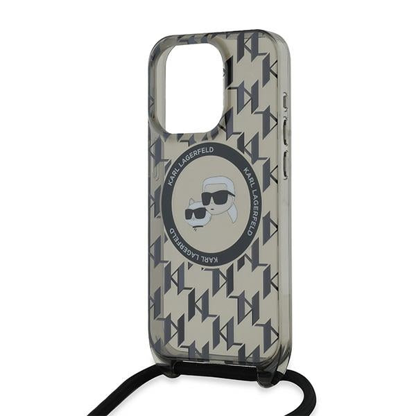 Capa MagSafe para Apple iPhone 15 Pro Max, Karl Lagerfeld, IML Crossbody Monogram Karl & Choupette's Heads, Preta.