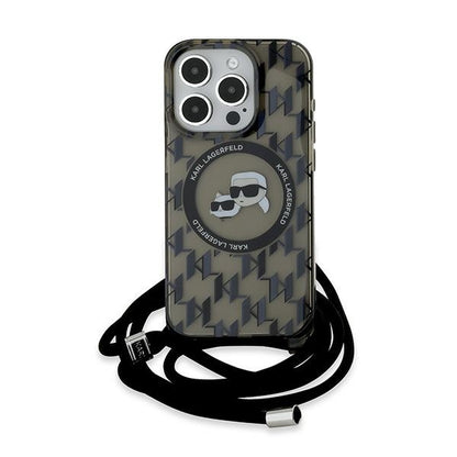 Capa MagSafe para Apple iPhone 15 Pro Max, Karl Lagerfeld, IML Crossbody Monogram Karl & Choupette's Heads, Preta.