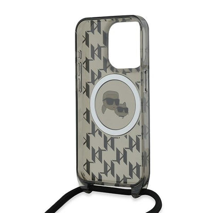 Capa MagSafe para Apple iPhone 15 Pro Max, Karl Lagerfeld, IML Crossbody Monogram Karl & Choupette's Heads, Preta.