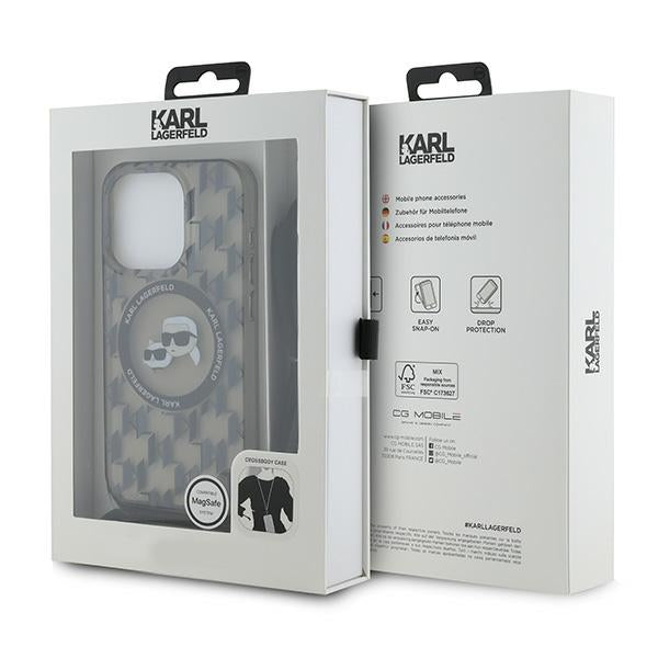 Capa MagSafe para Apple iPhone 15 Pro Max, Karl Lagerfeld, IML Crossbody Monogram Karl & Choupette's Heads, Preta.