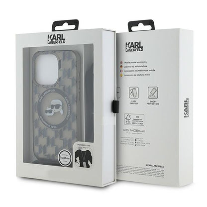 Capa MagSafe para Apple iPhone 15 Pro Max, Karl Lagerfeld, IML Crossbody Monogram Karl & Choupette's Heads, Preta.